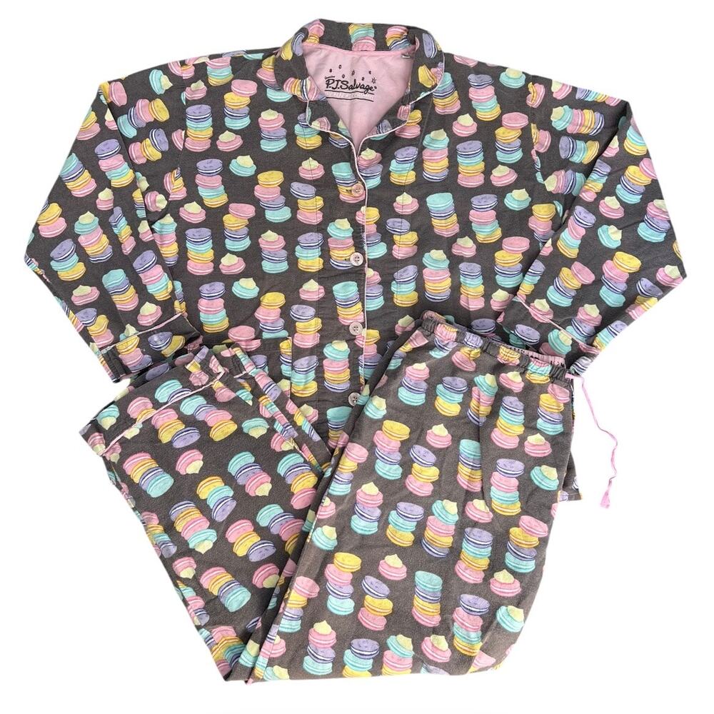 PJ salvage macaroon pajama set women’s size xl flannel cotton sleepwear lounge